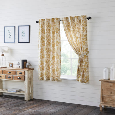 Dorset Gold Floral Short Panel Curtain Set of 2 63x36 VHC Brands