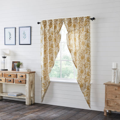 Dorset Gold Floral Prairie Long Panel Curtain Set of 2 84x36x18 VHC Brands