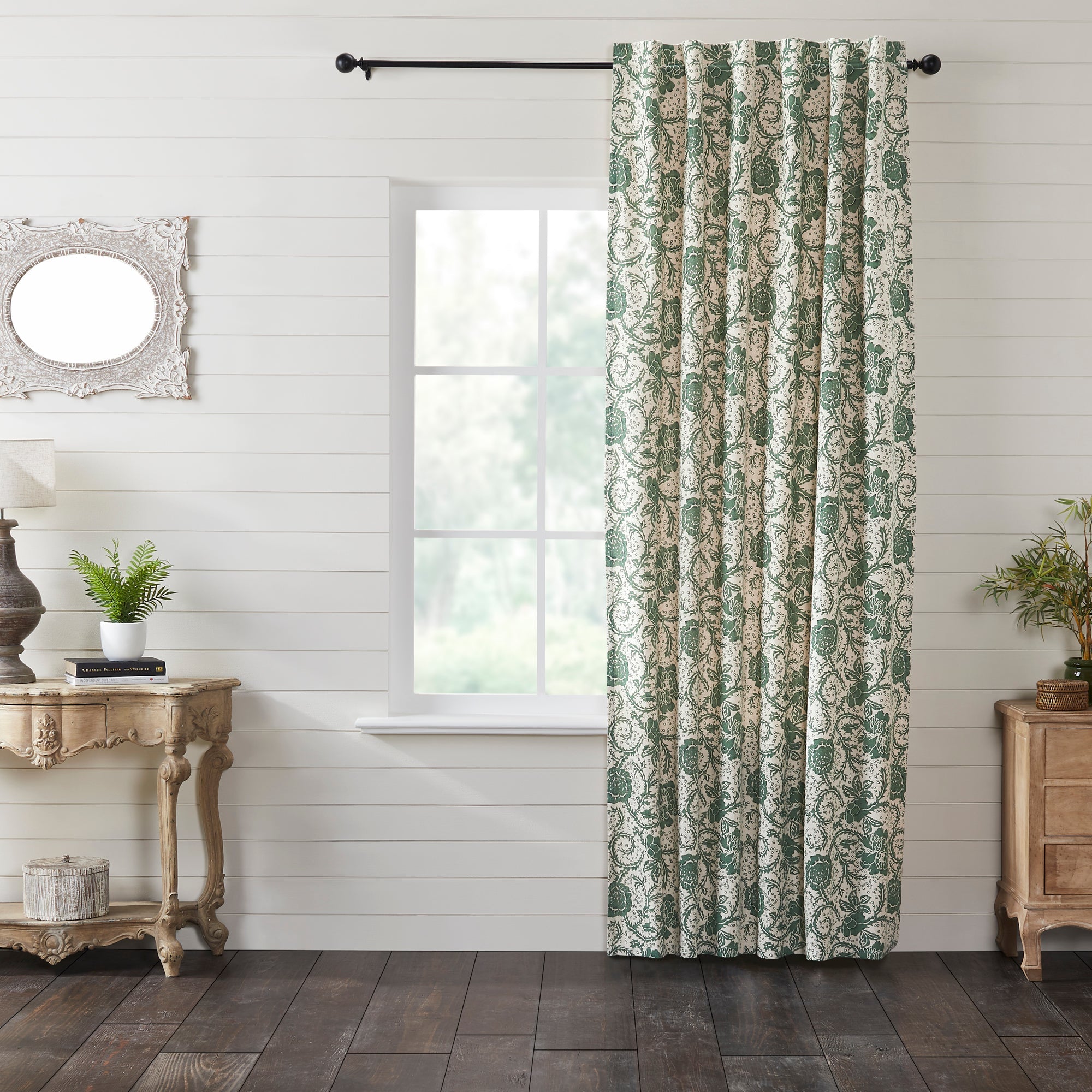 Dorset Green Floral Panel Curtain 96"x50" VHC Brands