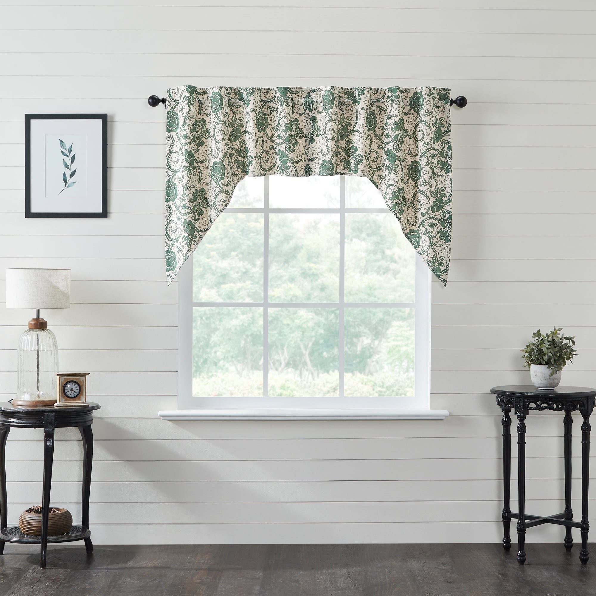 Dorset Green Floral Swag Curtain Set of 2 36x36x16 VHC Brands