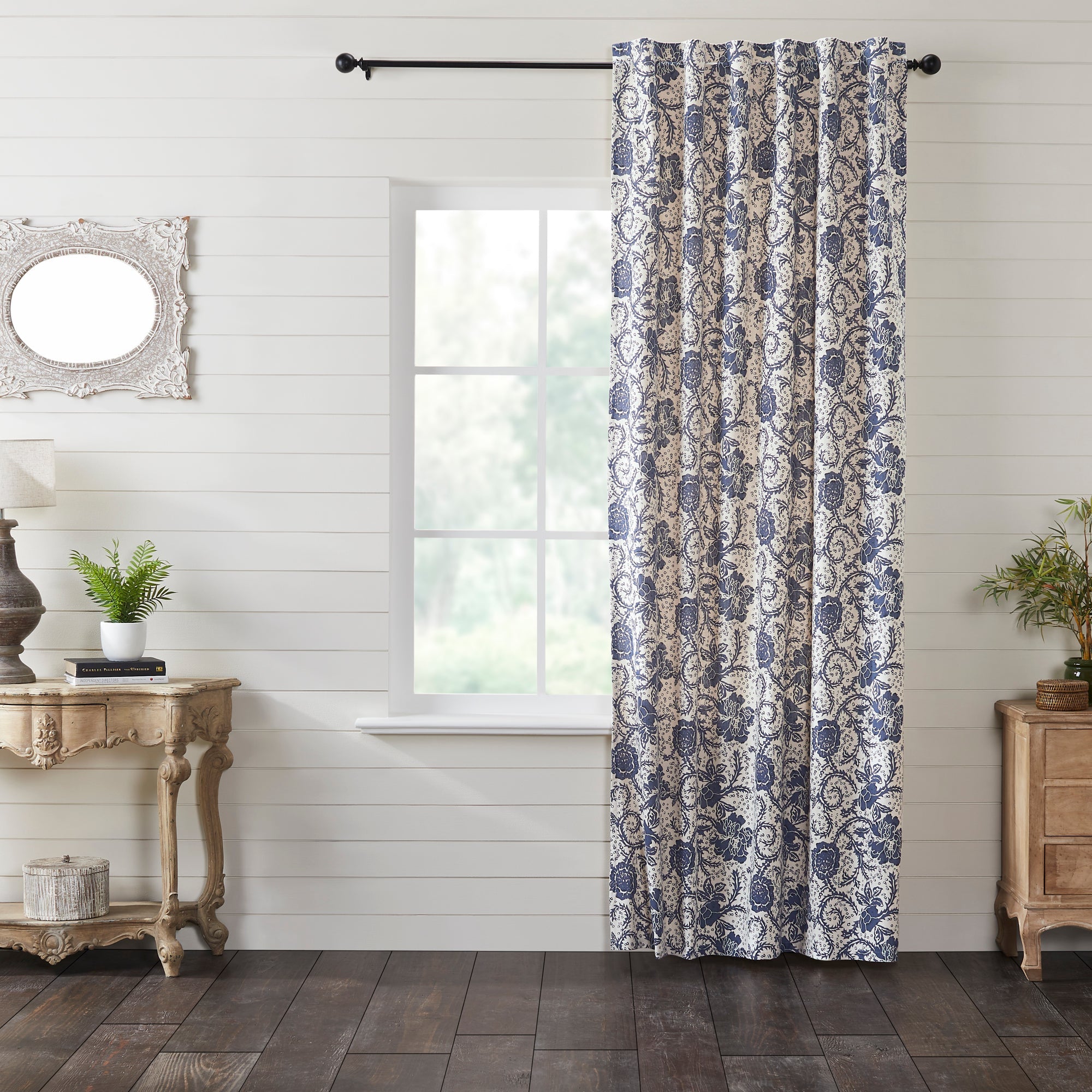 Dorset Navy Floral Panel Curtain 96x50 VHC Brands