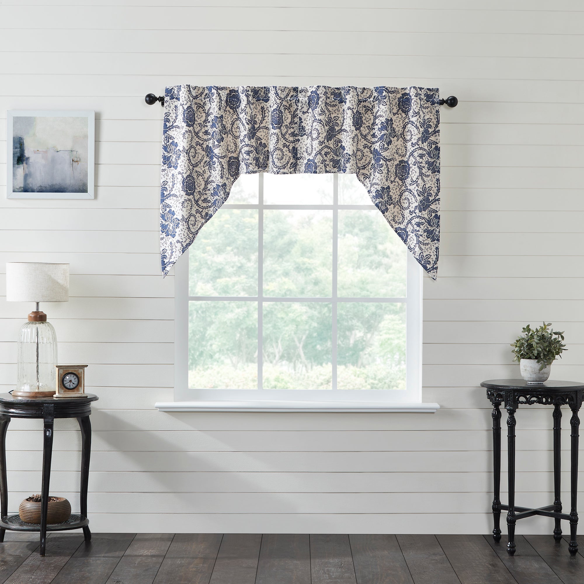 Dorset Navy Floral Swag Curtain Set of 2 36x36x16 VHC Brands