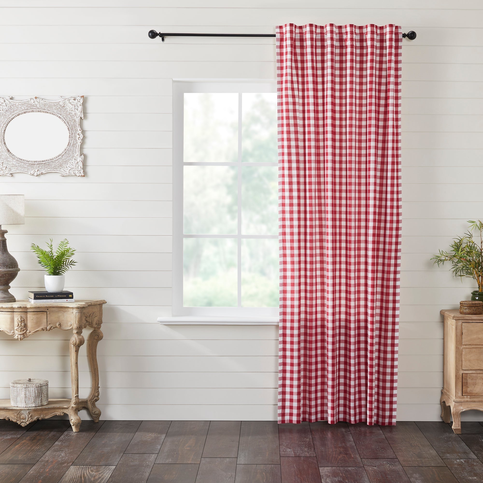 Annie Buffalo Red Check Panel Curtain 96"x50" VHC Brands
