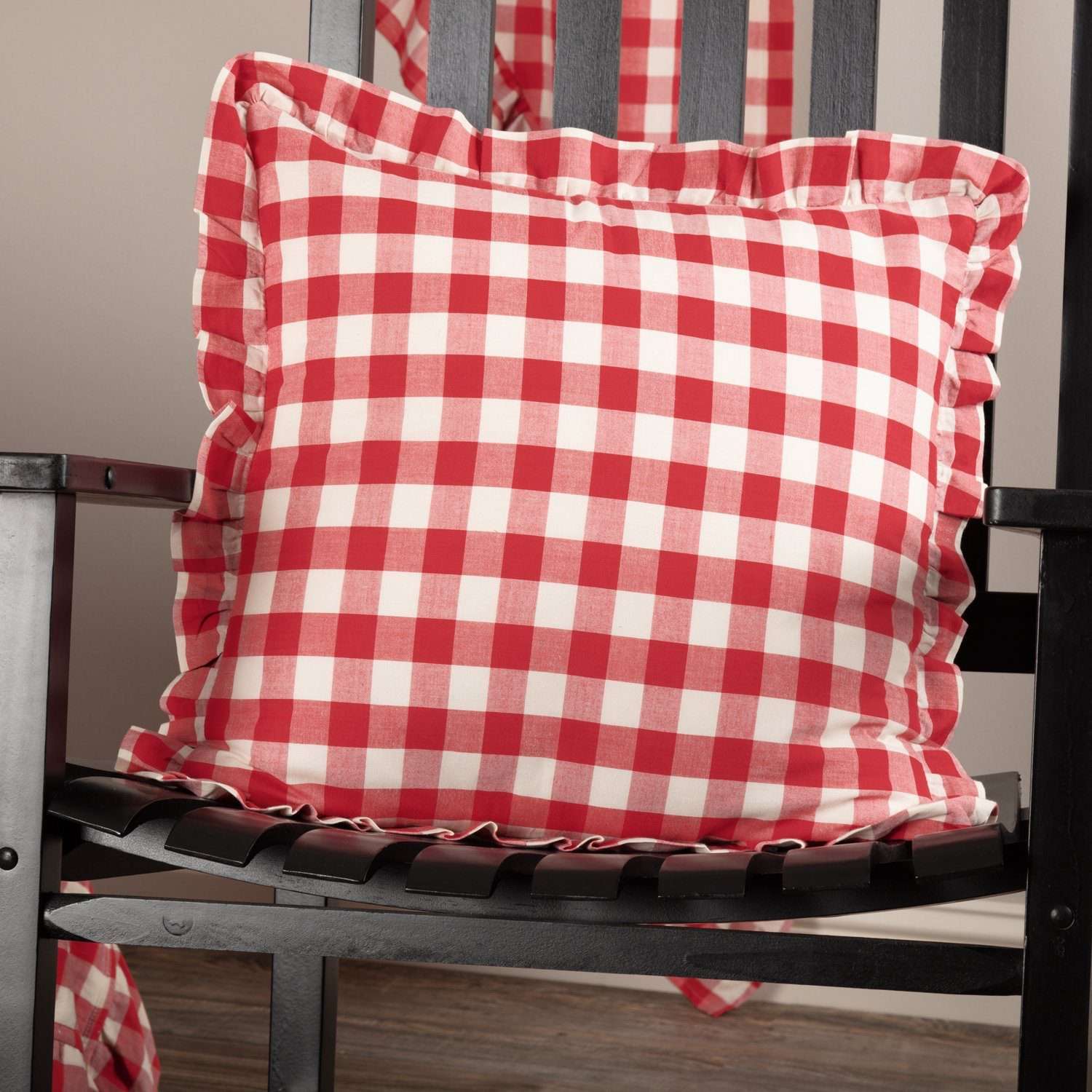 Annie Buffalo Check Ruffled Fabric Pillow Black, Grey, Red Pillows VHC Brands 