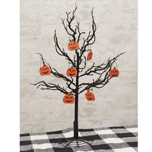 Black Glitter Halloween Tree w/Web Base, 18" Tabletop & Decor CWI+ 