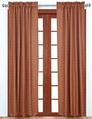 Burgundy Check Panels Farmhouse Curtains 2/Set