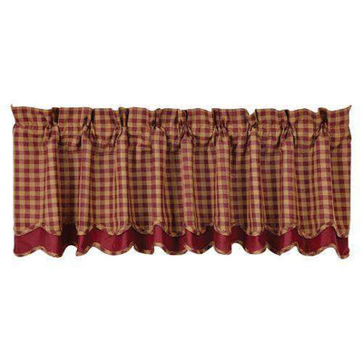 Burgundy Check Scalloped Layered Lined Valance Curtain