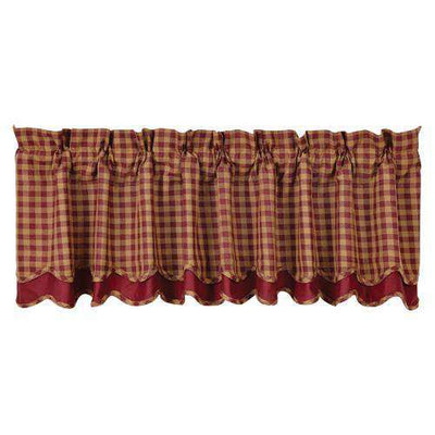 Burgundy Check Scalloped Layered Lined Valance