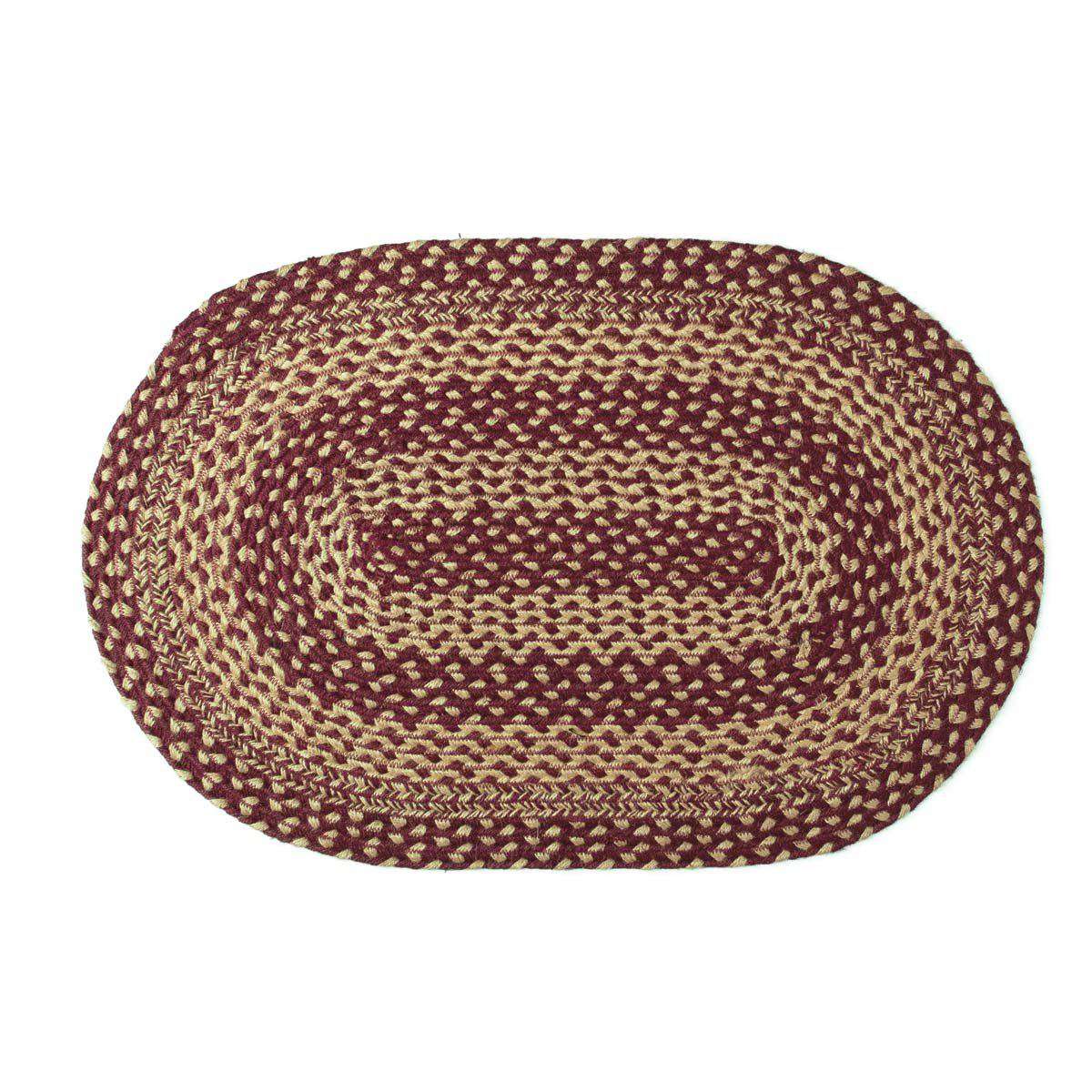 Burgundy Tan Jute Braided Rugs Oval VHC Brands Rugs VHC Brands 20" x 30" 