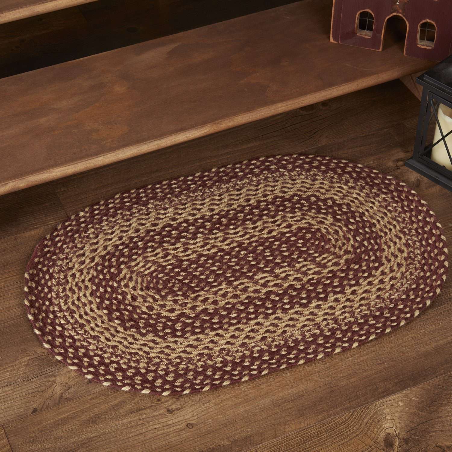 Burgundy Tan Jute Braided Rugs Oval VHC Brands Rugs VHC Brands 