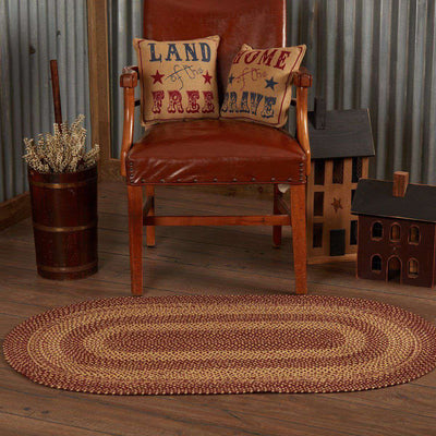 Burgundy Tan Jute Braided Rugs Oval VHC Brands