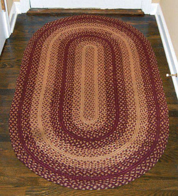 Burgundy/Tan Oval Braided Rug