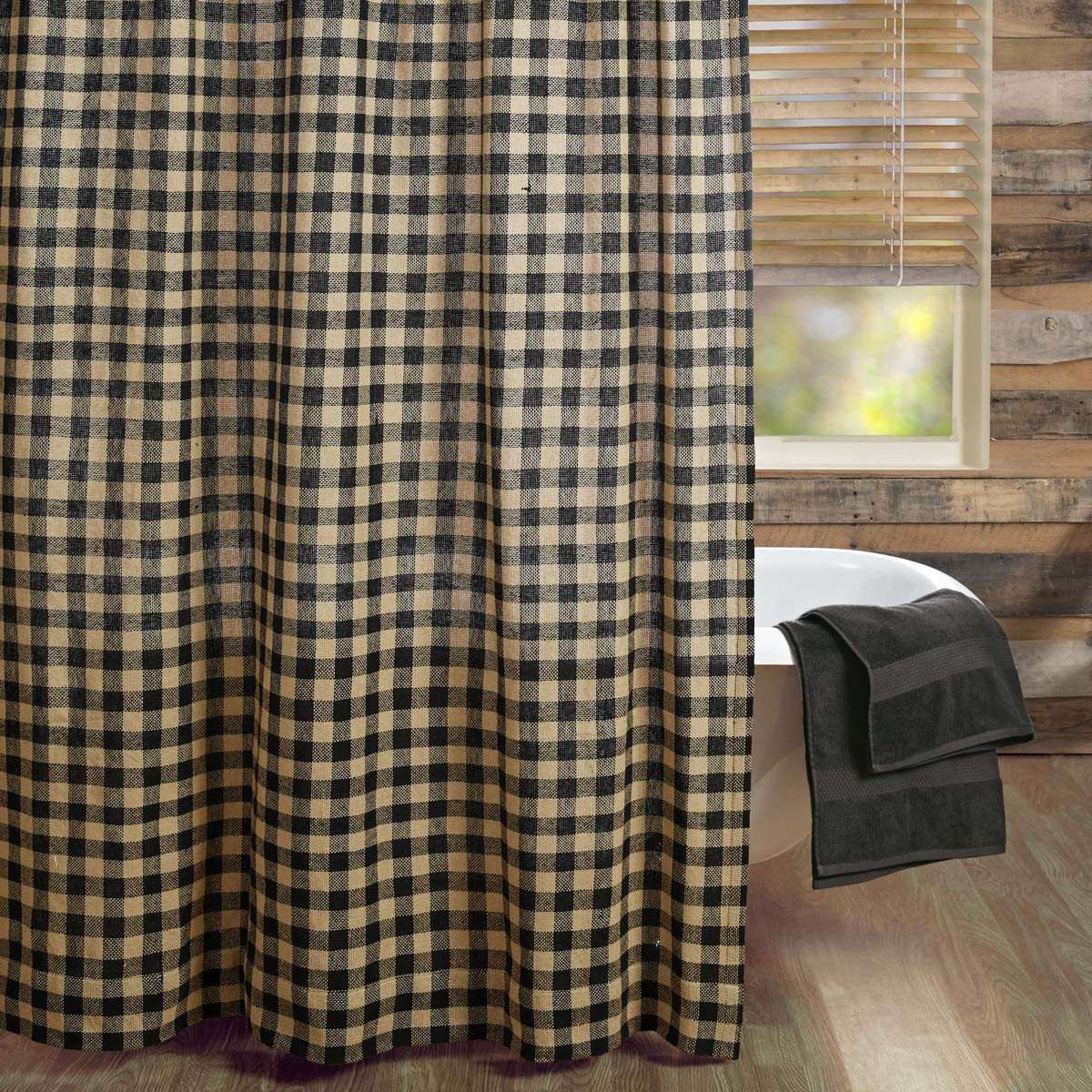 Burlap Black Check Shower Curtain 72"x72" curtain VHC Brands 