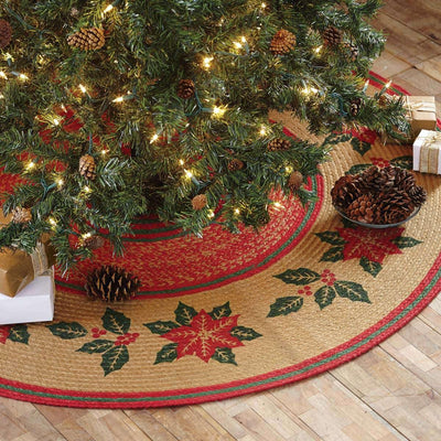 Poinsettia Jute Christmas Tree Skirt 50 VHC Brands
