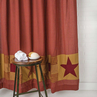 Classic Country Primitive Bath - Ninepatch Star Red Shower Curtain
