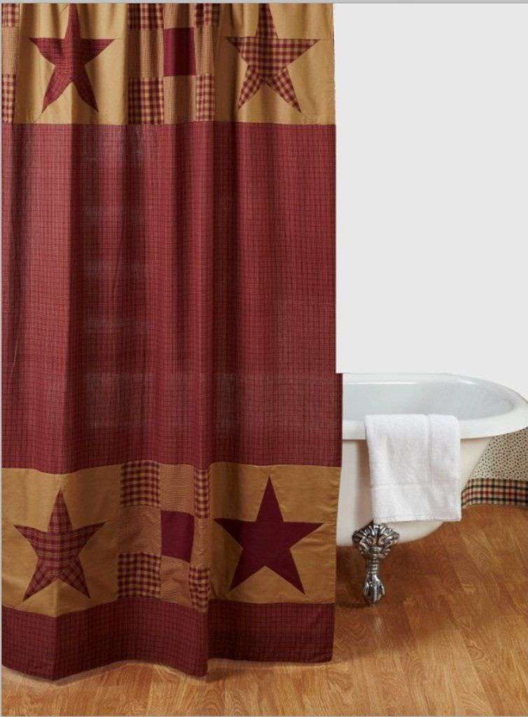 Classic Country Primitive Bath - Ninepatch Star Red Shower Curtain curtains CWI Gifts 