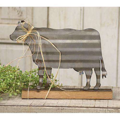 Corrugated Cow On Base Farmhouse Decor CWI+ 