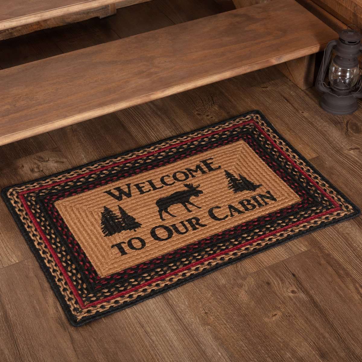 Cumberland Stenciled Moose Jute Braided Rug Oval/Rect Welcome to the Cabin VHC Brands rugs VHC Brands 