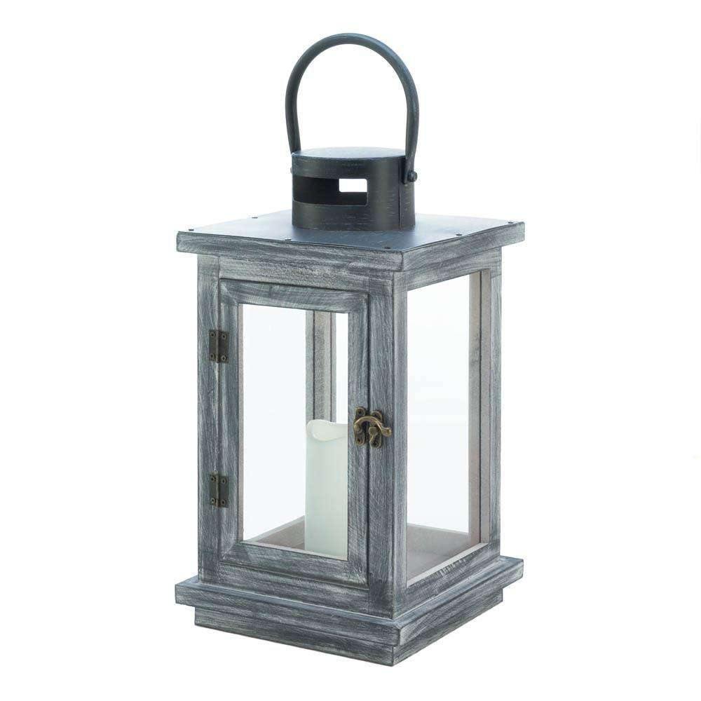 Distressed Gray Lantern with LED Candle - The Fox Decor