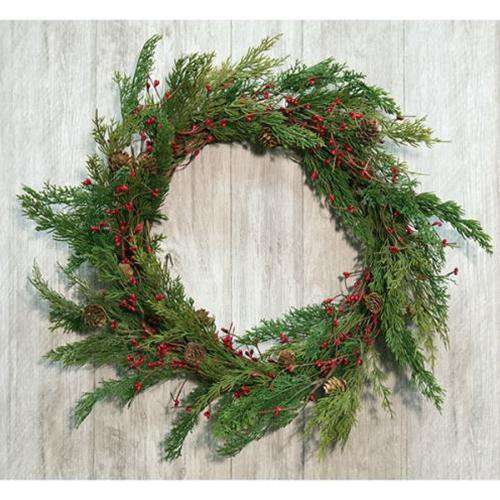 Evergreen Pine w/Red Pips Wreath Christmas CWI+ 