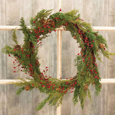 Evergreen Pine w/Red Pips Wreath