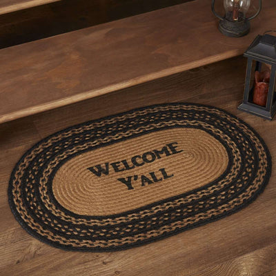 Farmhouse Braided Jute Rug Oval/Rect Stencil Welcome Y'all VHC Brands