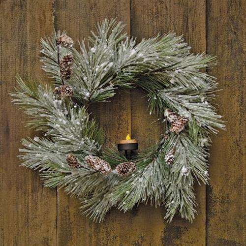 Flocked Pine Wreath w/Pinecones, 18" Artificial Trees & Greenery CWI Gifts 