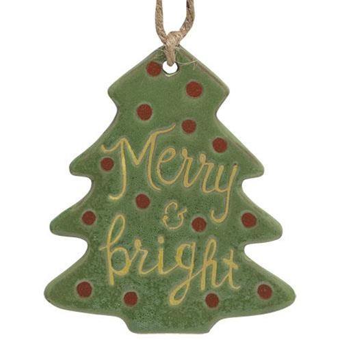 Merry and Bright Ceramic Tree Ornament - The Fox Decor