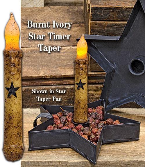 6" Burnt Ivory Star Timer Taper - The Fox Decor
