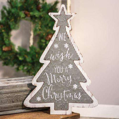Galvanized Metal and Wood Merry Christmas Tree Sign