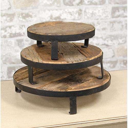 3/Set, Weathered Wood and Metal Round Risers - The Fox Decor