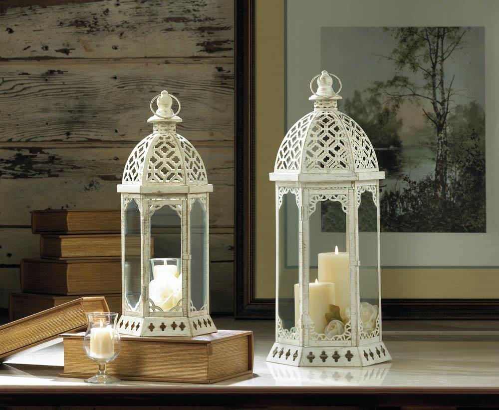 Graceful Distressed White Lantern (S) - The Fox Decor