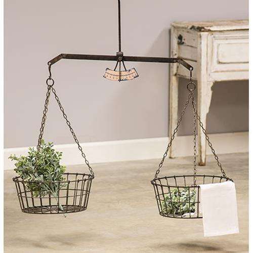 Hanging Scale w/ Two Wire Baskets Farmhouse Decor CWI+ 