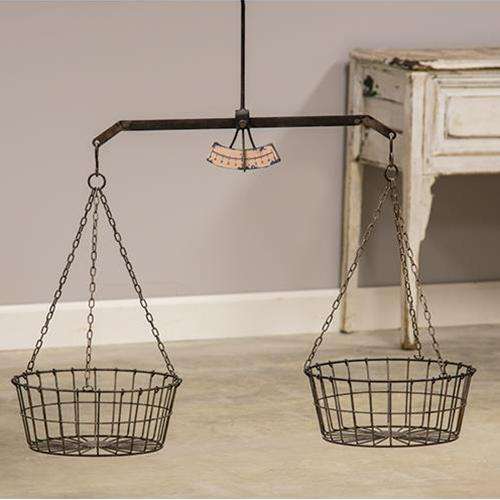 Hanging Scale w/ Two Wire Baskets Farmhouse Decor CWI+ 