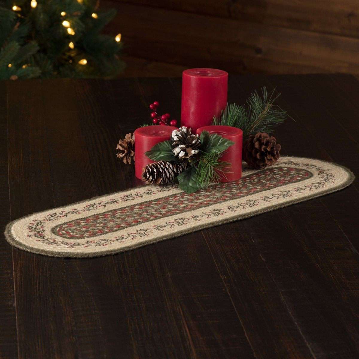 Holly Berry Jute Braided Table Runner table runner VHC Brands 8" x 24" 