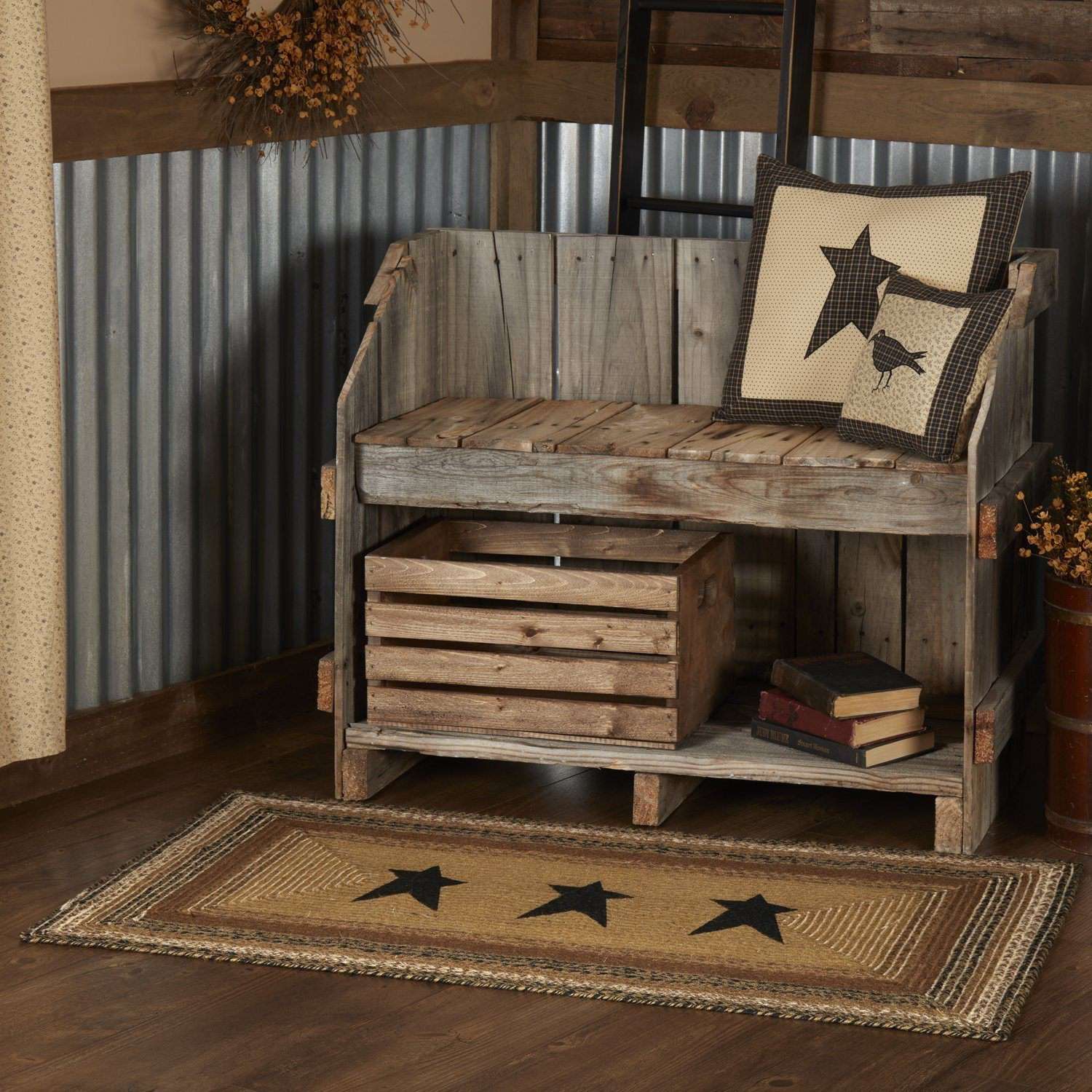 Kettle Grove Jute Braided Rectangle Stencil Star VHC Brands Rugs VHC Brands 