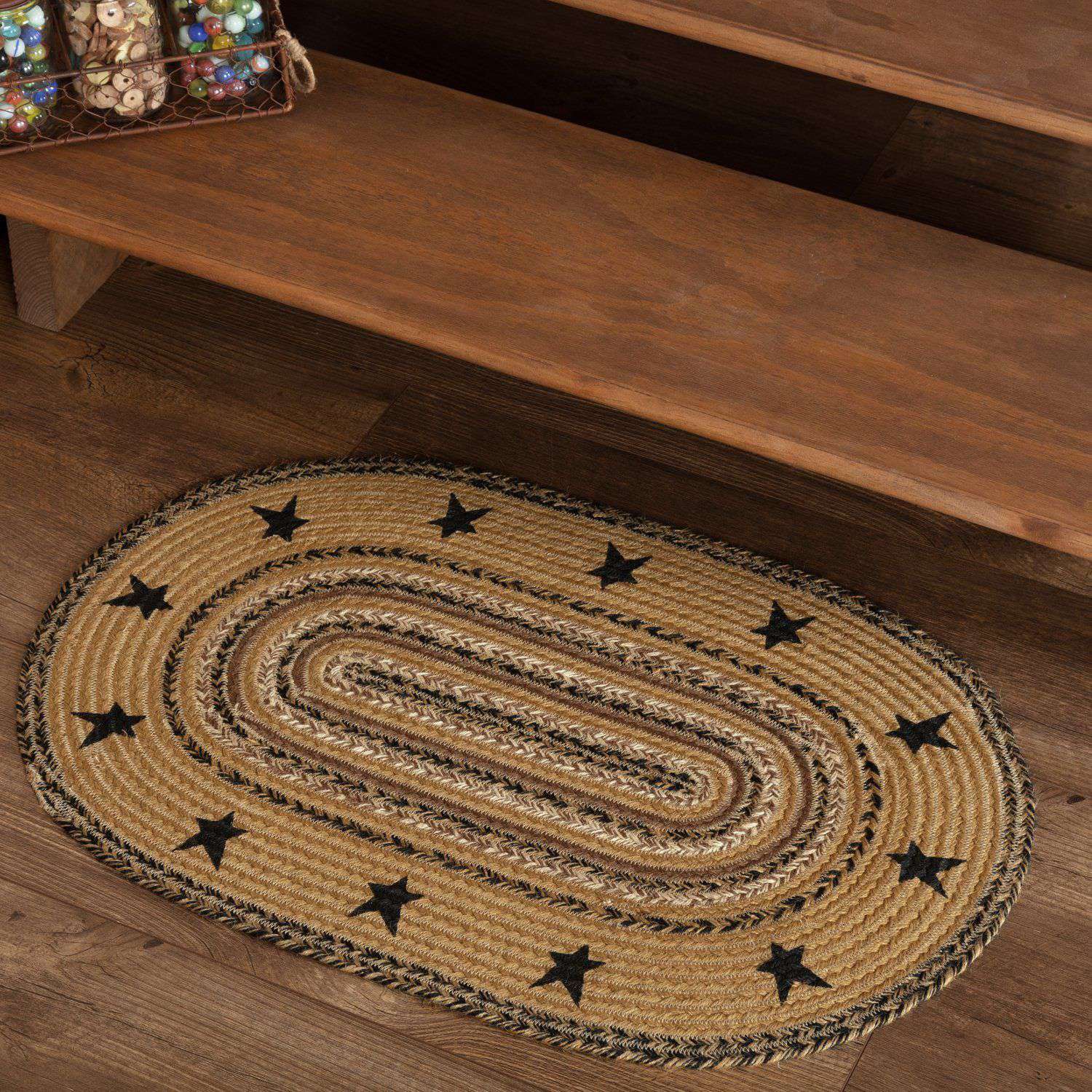 Kettle Grove Jute Braided Rug Stencil Stars Border Oval 20x30 VHC Brands Rugs VHC Brands 