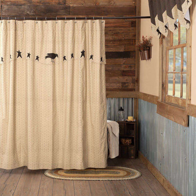 Kettle Grove Shower Curtain with Attached Applique Crow and Star Valance 72