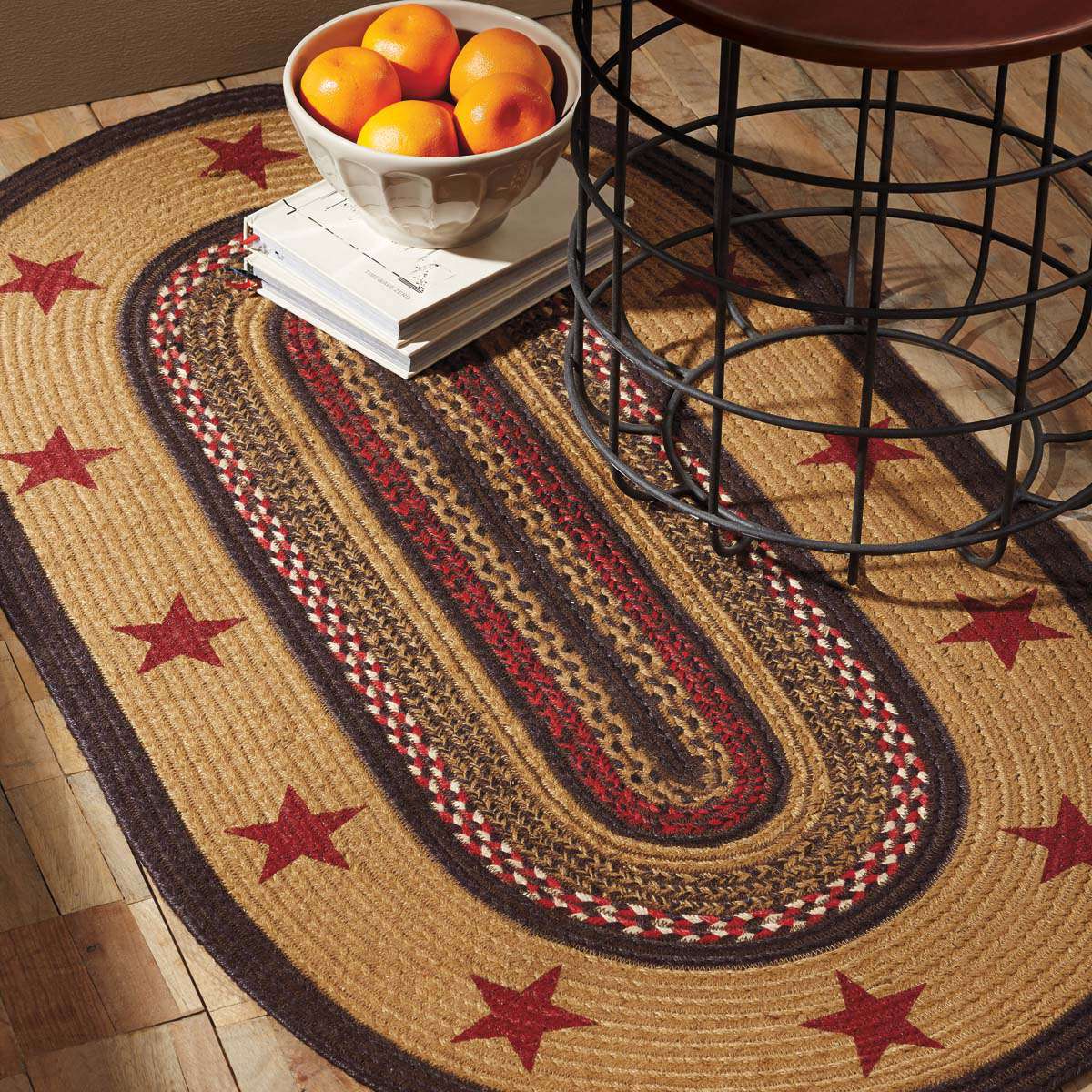 Landon Jute Braided Rug Oval Stencil Stars VHC Brands Rugs VHC Brands 27" x 48" 