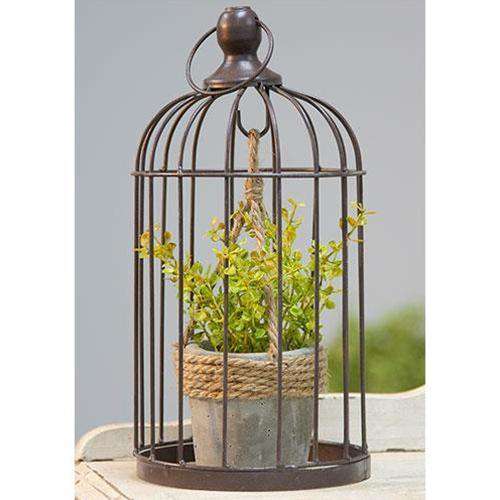 Metal Birdcage with Cement and Jute Plant Holder, Small Tabletop CWI+ 