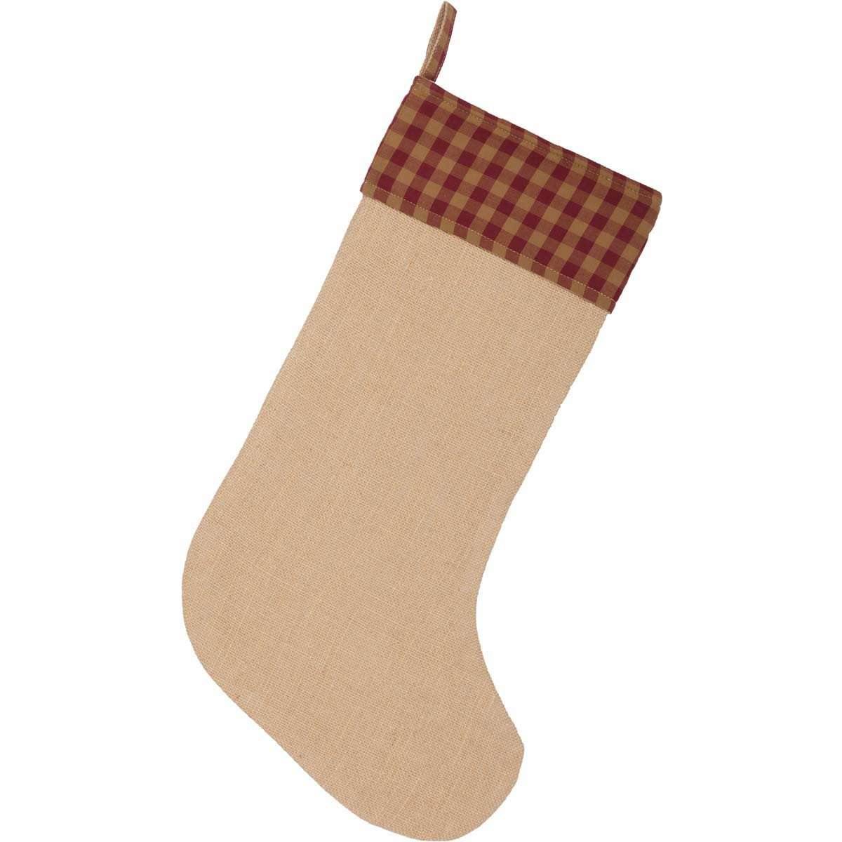 Burgundy Check Jute Stocking 12x20 VHC Brands - The Fox Decor