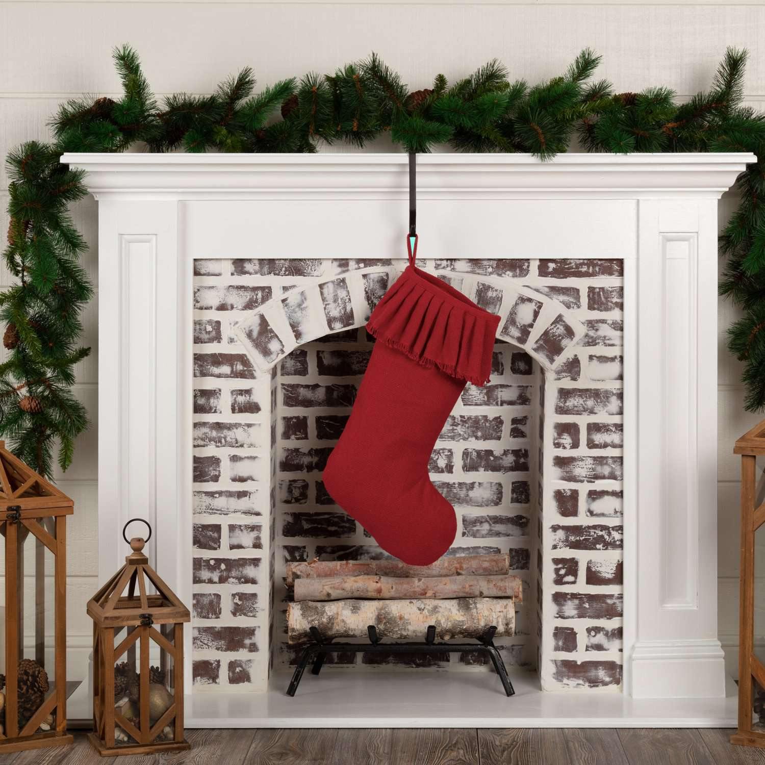 Festive Red Burlap Ruffled Stocking 11x20