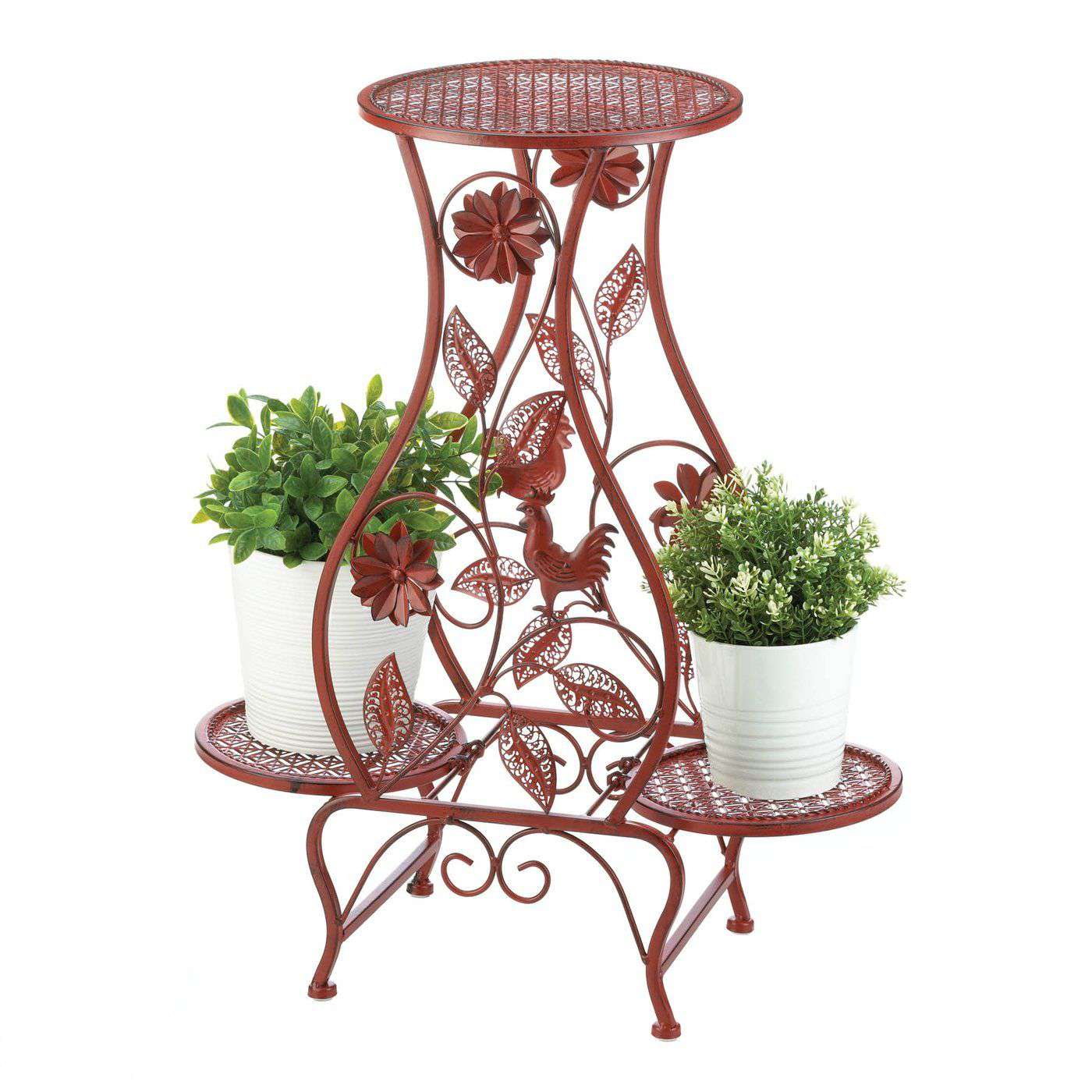 Red Rooster Hourglass Triple Plant Stand - The Fox Decor
