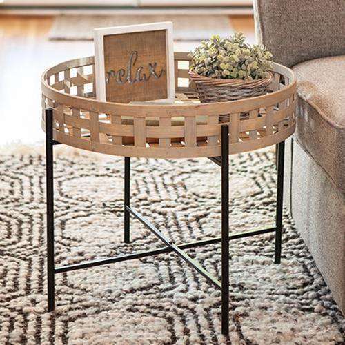 Round Woven Basket Table Rustic Shelves & Storage CWI+ 