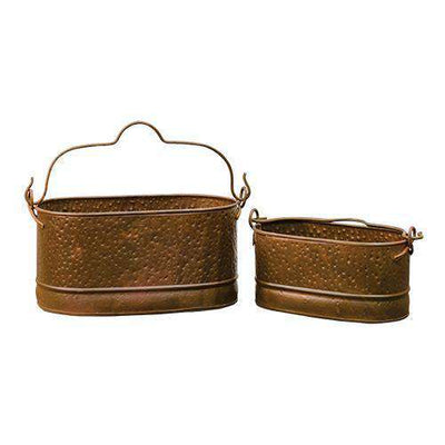 Rusty Corrugated Oval Buckets, Set of 2