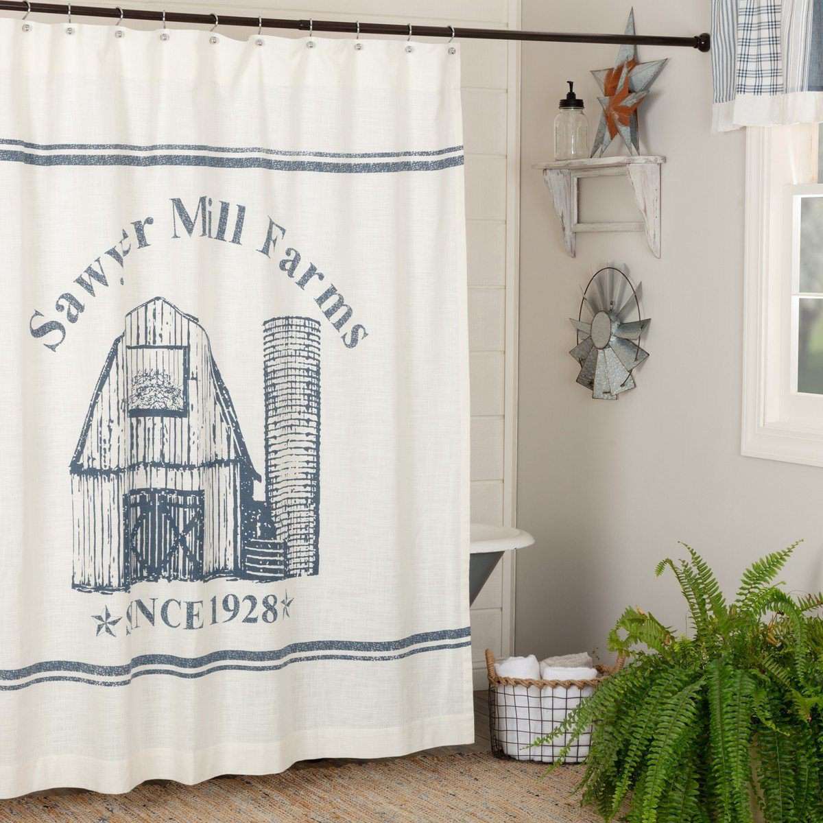 Sawyer Mill Blue Barn Shower Curtain 72"x72" curtain VHC Brands 