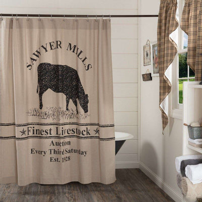 Sawyer Mill Charcoal Cow Shower Curtain 72