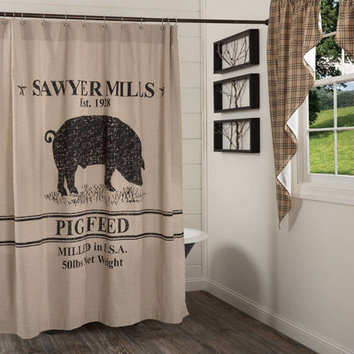 Sawyer Mill Charcoal Pig Shower Curtain 72