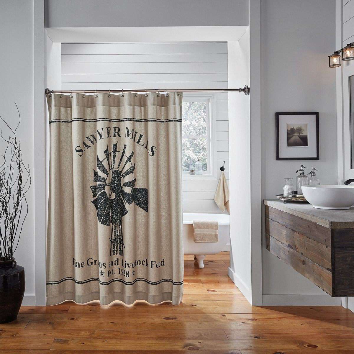 Sawyer Mill Charcoal Windmill Shower Curtain 72"x72" curtain VHC Brands 