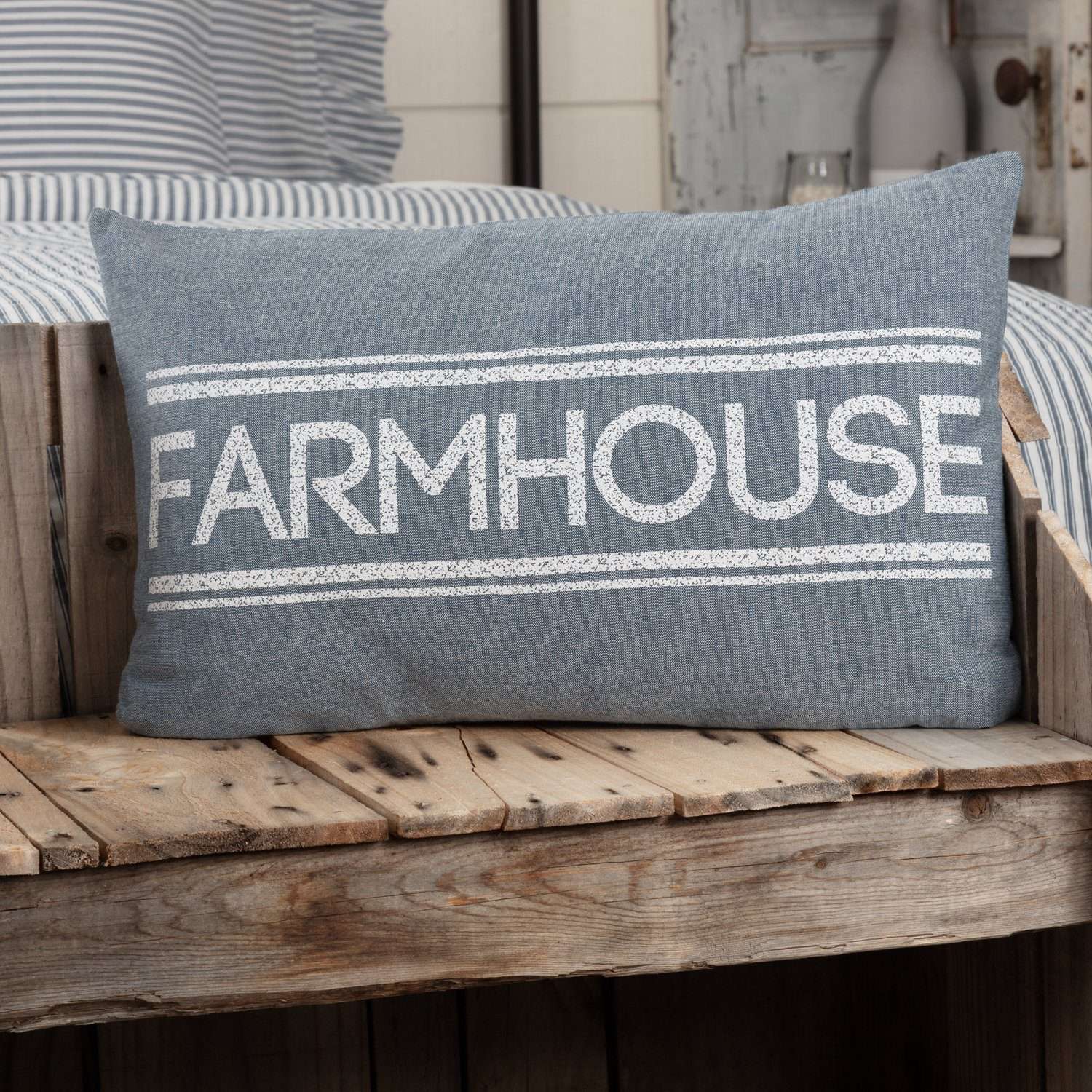 Sawyer Mill Farmhouse Pillow Charcoal, Red & Blue Pillows VHC Brands 